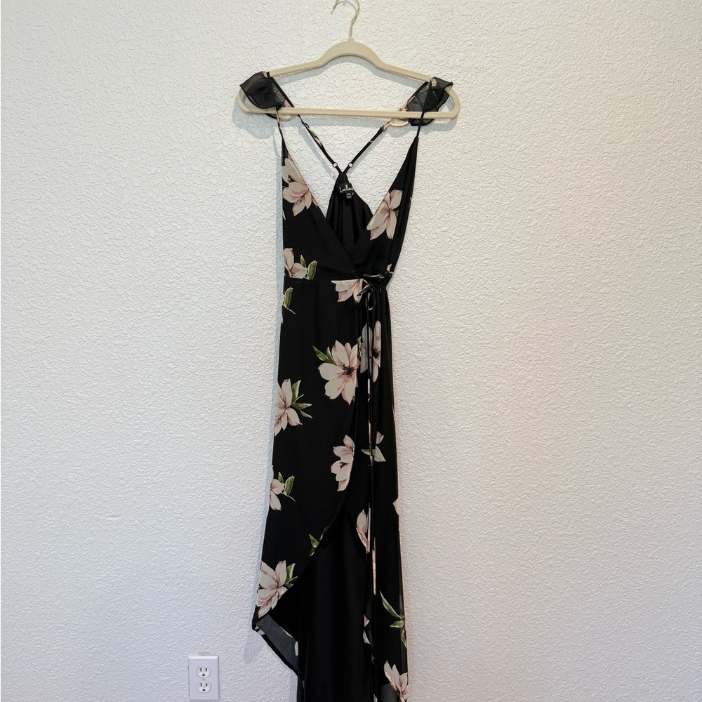 Lulu's Black Floral Asymmetrical Dress